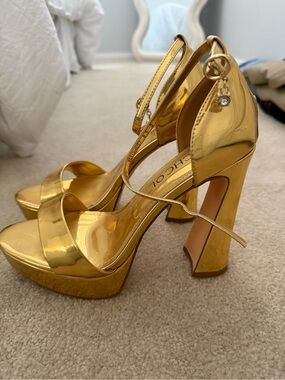 Gold Pageant Platform Ankle-Strap Heels